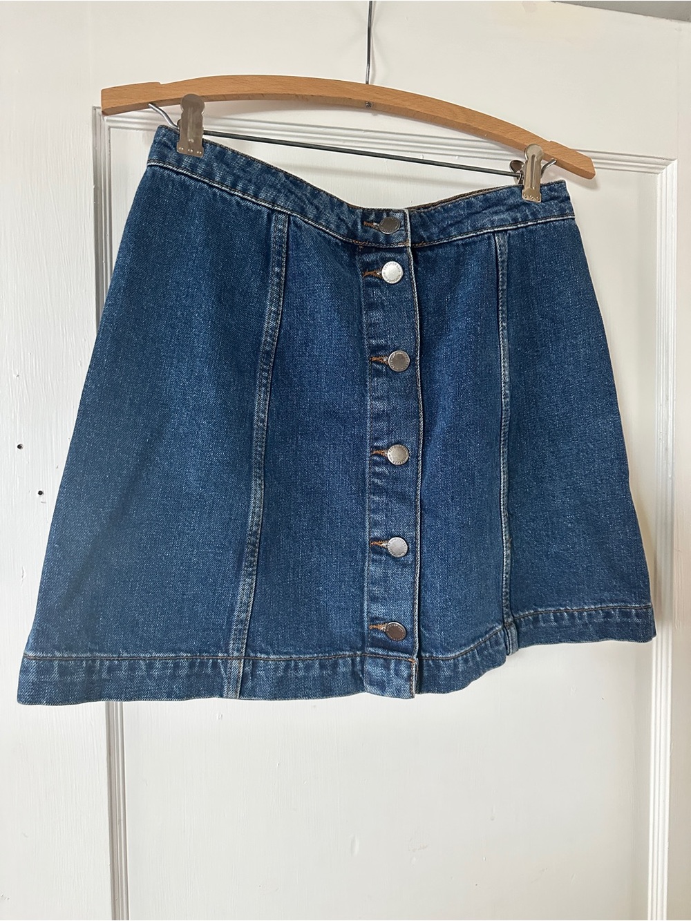 Topshop Button-Front Dark Blue Denim Skirt